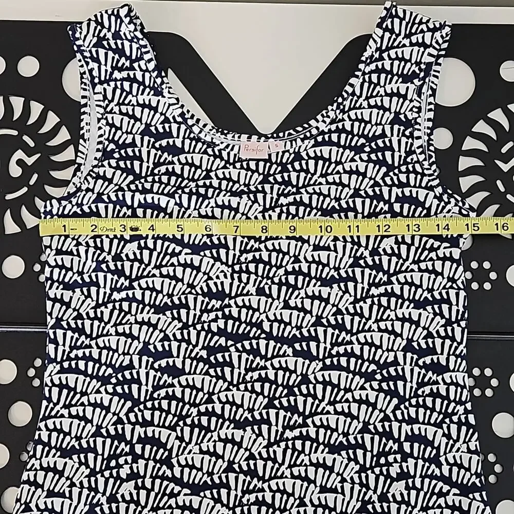 Persifor Abstract Palm Print Navy White Tank‎ Bodycon Mini Dress Women's Small